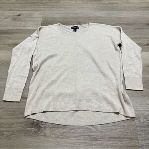 Cynthia Rowley Merino Wool Sweater Size L Oatmeal Beige Heather Pullover Womens